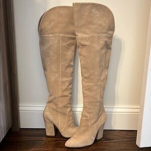 Aldo Cream Suede Over the Knee Boots with Chunky Heel